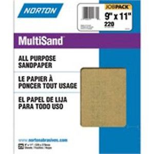 NORTON 00354 9" X 11" MULTISAND 220A GRIT ALL PURPOSE SANDPAPER JOB PACK (25)