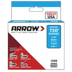 ARROW FASTENER 50424 T50 1/4" H/D STAPLES - 1250 PK HT50 - HT50iR.E.D. - HT55