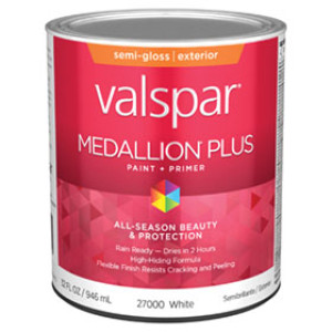 VALSPAR 27000.005 MEDALLION PLUS SEMIGLOSS WHITE EXTERIOR PAINT + PRIMER