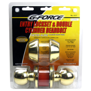 G-FORCE 80525 BALL KNOB ENTRY & DOUBLE DEADBOLT COMBO POLISHED BRASS