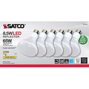SATCO S11470 8.5W BR30 LED MEDIUM BASE 2700K DIMMABLE 6PK 80 CRI 120V
