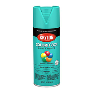 KRYLON K05576007 COLORMAXX PAINT + PRIMER SATIN SEA GLASS 12 OZ INDOOR-OUTDOOR