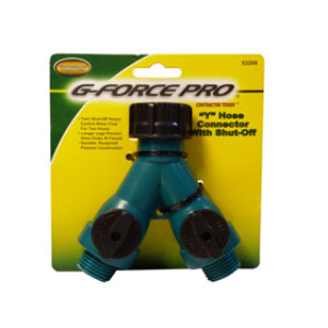 G-FORCE 53200 HEAVY DUTY POLY Y HOSE CONNECTOR WITH SHUT OFF VALVE CARDED