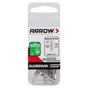 ARROW FASTENER RMA1/8 1/8" MEDIUM ALUMINUM RIVET 1/4" GRIP - 20 PACK