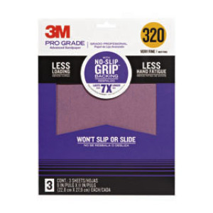 3M 26320TRI-3 PRO GRADE 9" X 11" 320 GRIT NO-SLIP GRIP ADVANCED SANDPAPER 3PK