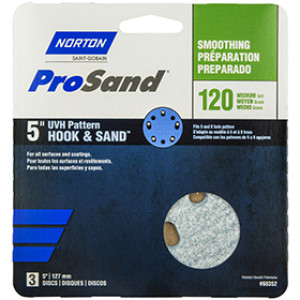 NORTON PROSAND 68352 5" P120C UVH HOOK & LOOP HANDY PACK SANDING DISCS 3-PACK