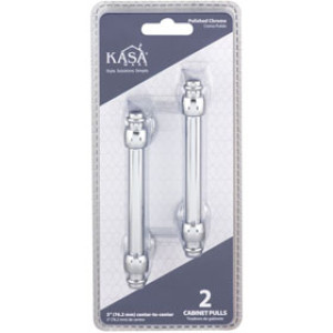 KASAWARE K2083PC-2 ZINC DIE CAST CABINET PULL POLISHED CHROME 3" 2-PACK