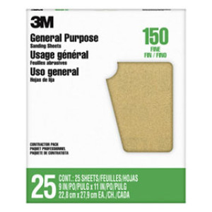 3M 11602NA-25 9" X 11" 150 GRIT ALUMINUM OXIDE PRO-PAK SANDPAPER 25 PACK