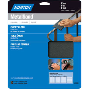 NORTON 47805 9" X 11" METALSAND FINE GRIT EMERY CLOTH 3PK