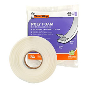 FROST KING L342H 3/4" X 1/4" X 17' WHITE POLY FOAM SELF-STICK WEATHERSEAL TAPE
