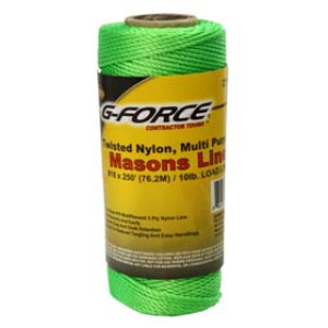 G-FORCE 27125 TWISTED NYLON MASON LINE - NEON GREEN #18 X 250' TUBE