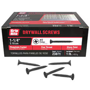 PRIME SOURCE 114DWS1 1-1/4" BLACK FINE THREAD DRYWALL SCREWS 1 LB 10498