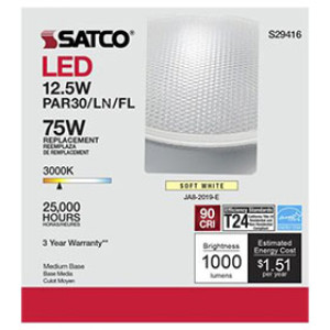 SATCO S29431 12.5W PAR30LN LED 40DEG BEAM ANGLE MEDIUM BASE 3000K 120V