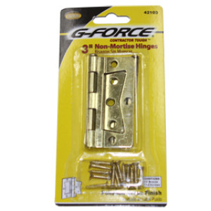 G-FORCE 42103 3" NON-MORTISE HINGE BRASS PLATED PER CARD WITH SCREWS (1 PAIR)