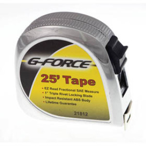 G-FORCE 21812 25' X 1" CHROME FINISH TAPE MEASURE