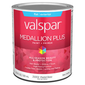 VALSPAR 25002.005 MEDALLION PLUS FLAT PASTEL BASE EXTERIOR PAINT + PRIMER