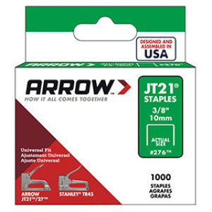 ARROW FASTENER 276 JT21 3/8" LIGHT DUTY STEEL STAPLES - 1000PK JT21CM JT27 T27