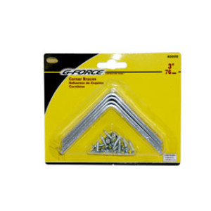 G-FORCE 40008 3" CORNER BRACE ZINC PLATED CARDED (4/CARD)