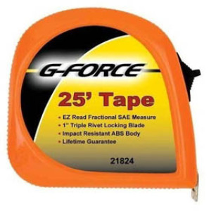 G-FORCE 21824 25' X 1" NEON ORANGE TAPE MEASURE