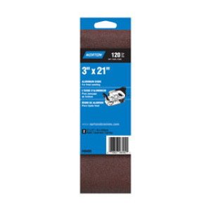NORTON 48490 3" X 21" 120 GRIT ALUMINUM OXIDE PORTABLE BELT FINE H/P 2 PACK