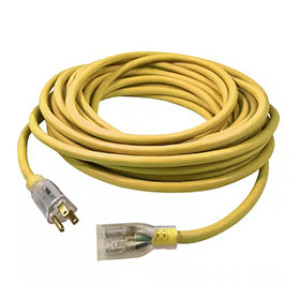 U.S. WIRE 73025 14/3 SJTW 25' NEMA 5-15 YELLOW EXTENSION CORD WITH LIGHTED END