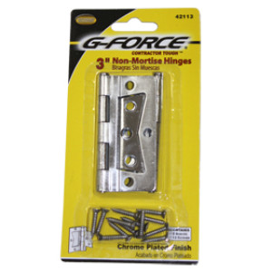 G-FORCE 42113 3" NON-MORTISE HINGE CHROME PLATED PER CARD WITH SCREWS (1 PAIR)