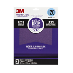 3M 26120TRI-3 PRO GRADE 9" X 11" 120 GRIT NO-SLIP GRIP ADVANCED SANDPAPER 3PK