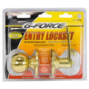 G-FORCE 80060 ENTRY LEVER & BALL LOCKSET POLISHED BRASS FINISH SC1 KEYWAY