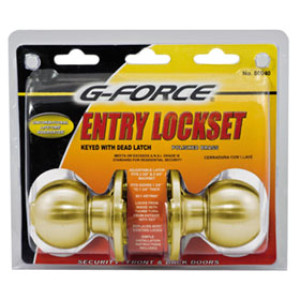 G-FORCE 80040 ENTRY BALL KNOB LOCKSET POLISHED BRASS SC-1 KEYWAY