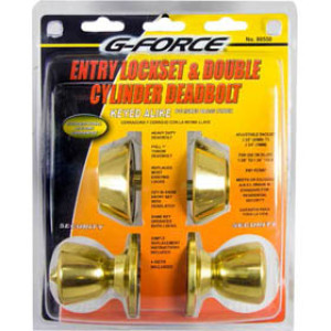 G-FORCE 80550 ENTRY TULIP KNOB LOCKSET/DOUBLE CYLINDER DEADBOLT POLISHED BRASS