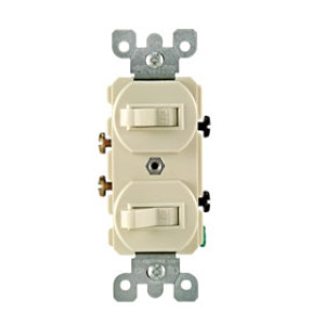 LEVITON S01-05224-2IS 15 AMP COMBINATION TWO SINGLE POLE SWITCHES IVORY