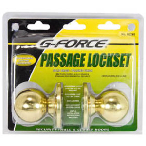 G-FORCE 80240 PASSAGE BALL KNOB LOCKSET POLISHED BRASS FINISH