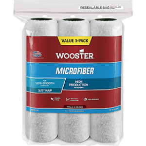 WOOSTER MICROFIBER R527-9 9" X 3/8" PRO ROLLER COVER WHITE 3-PACK