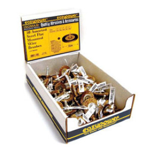 EAZYPOWER 87119 50PC ASSORTED FLAT WIRE WHEEL BRUSH COUNTER DISP 1/4" SHANK