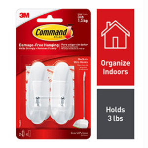 3M 17068ES COMMAND WHITE MEDIUM WIRE HOOKS 3LB CAPACITY - 2 HOOKS / 4 STRIPS