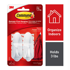 3M 17081ES COMMAND WHITE DESIGNER MEDIUM HOOKS - 2 HOOKS 4 STRIPS
