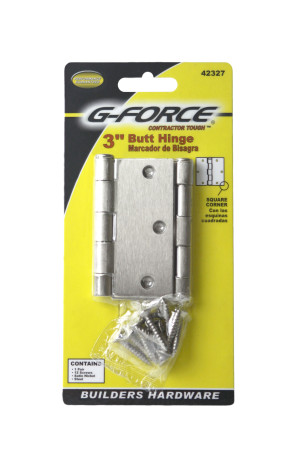G-FORCE 42327 SQUARE CORNER SATIN NICKEL STEEL 3" BUTT HINGES 1 PAIR