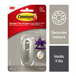 3M 17051BN-ES COMMAND BRUSHED NICKEL TRADITIONAL MEDIUM HOOK 3 LB 2 HK/4STRIPS