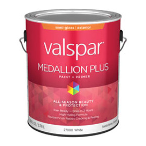 VALSPAR 27000.007 MEDALLION PLUS SEMIGLOSS WHITE EXTERIOR PAINT + PRIMER