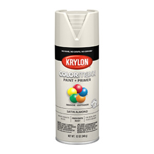 KRYLON K05554007 COLORMAXX PAINT + PRIMER SATIN ALMOND 12 OZ INDOOR-OUTDOOR