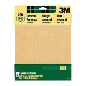 3M SAN-PAK 9000NA 9" X 11" X-FINE 220 GRIT ALUMINUM OXIDE SANDPAPER 5 SHEETS