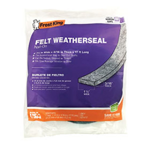 FROST KING S214/17H 11028 FELT WEATHERSEAL 1-1/4" X 3/16" X 17' GRAY NAIL-ON