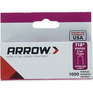 ARROW FASTENER 187 T18 7/16" ROUND CROWN STAPLES - 1000 PACK