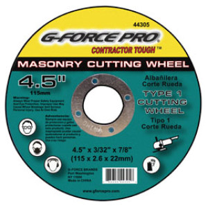 G-FORCE 44305 MASONRY CUTTING BLADE 4-1/2" X 3/32" X 7/8" TYPE 1