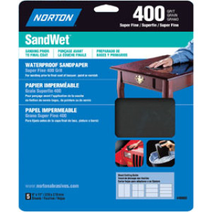 NORTON 48060 9" X 11" 400 SANDWET SUPER FINE WATERPROOF SANDPAPER 5 PACK