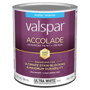 VALSPAR 11002.005 ACCOLADE MATTE ULTRA WHITE INTERIOR PAINT & PRIMER