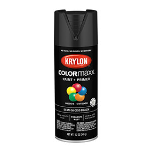 KRYLON K05579007 COLORMAXX PAINT + PRIMER SEMI GLOSS BLACK 12 OZ IND - OUTDOOR