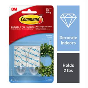 3M 17091CLR-ES COMMAND CLEAR MEDIUM HOOKS 2 LB CAP - 2 HOOKS / 4 CLEAR STRIPS