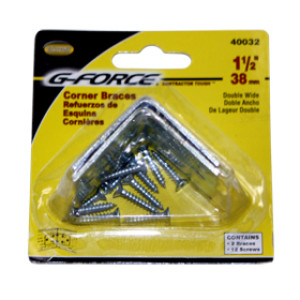 G-FORCE 40032 1-1/2" DOUBLE WIDE CORNER BRACE ZINC PLATED CARDED (2/CARD)