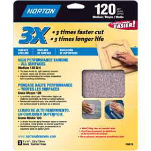 NORTON PROSAND 02619 9" X 11" P120 PREMIUM SANDING SHEETS MEDIUM 3-PACK H/P